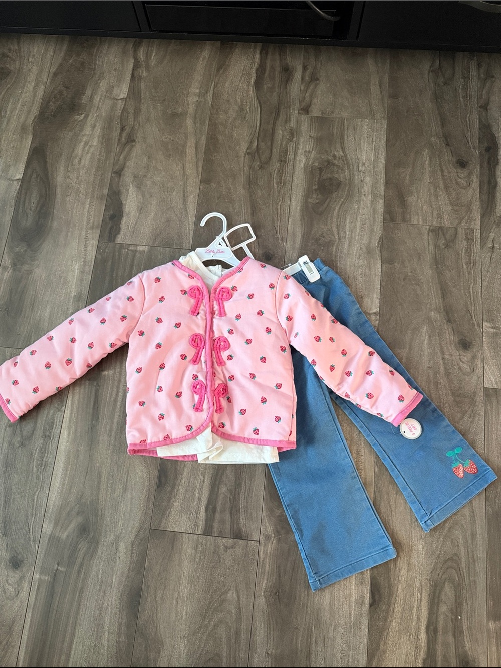 Little Lass Pink Strawberry Print Puffer Jacket